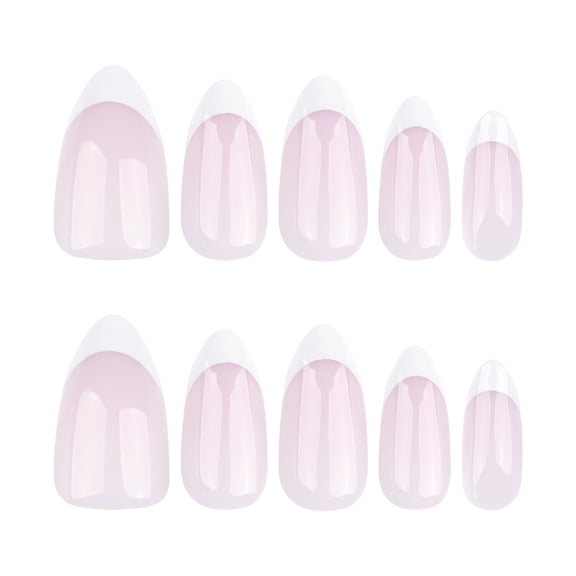 Classic nude pink French white press-on nails, short almond nail tips
