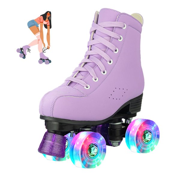 jessie Patins à Roulettes pour Filles pour Femmes, Cuir en Microfibre et Roues Lumineuses Patins à Roulettes Violets Filles Âges 6-12 pour Débutant Intérieur Extérieur (Jeunes 2)