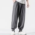 thumbnail image 4 of Puntoco Pantalones casuales de moda de color sólido de lino y algodón sueltos para hombres, 4 of 4