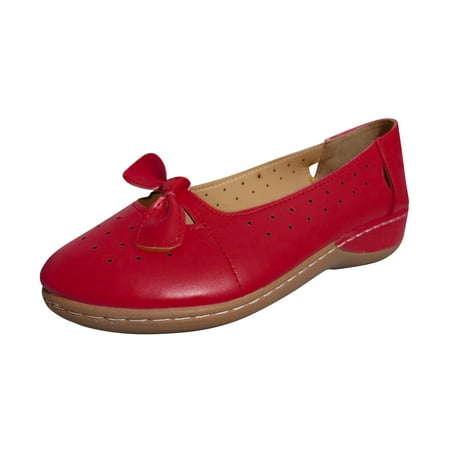

Womens Shoes Solid Color Breathable Leather Bow Shallow Cut Flat Casual Shoes