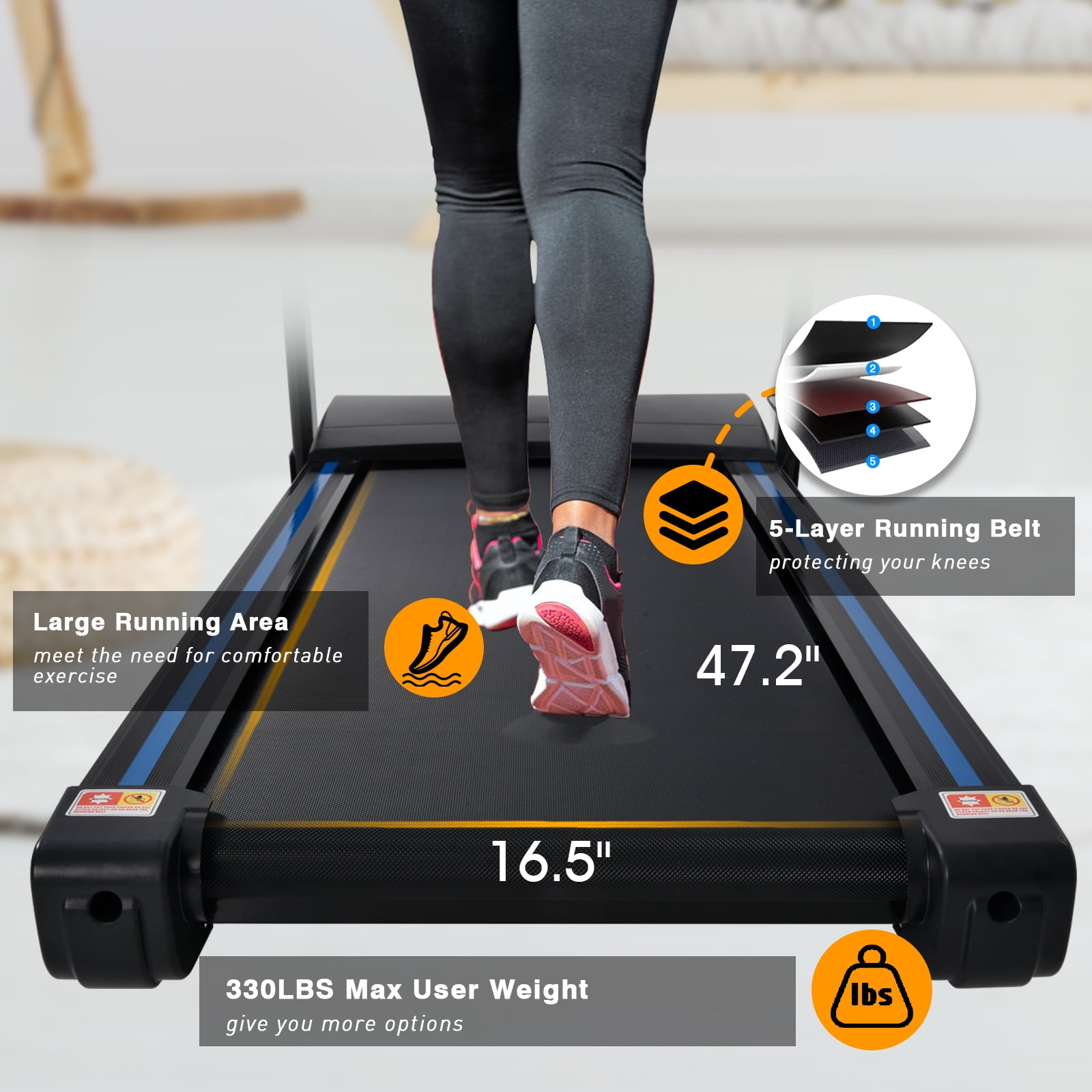 FLIMDER 330LBS Capacity 15% Auto Incline Folding Treadmills with APP for Home, 3.5HP 10MPH Speed Bluetooth Heart Rate Sensor for Running Walking Jogging Exercise Fitness