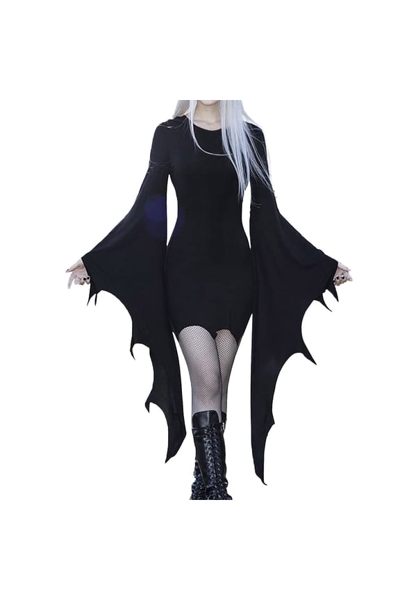 Wrap Dress for Women Women's Black Goth Dresses Vintage Fit and Flare Skater Dress