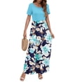 thumbnail image 2 of OutfitShow Women Short Sleeve Color Block Maxi Dress Casual Solid Top Floral Print Long Dress with Pockets, 2 of 5