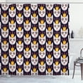 thumbnail image 1 of Crown Shower Curtain, Cartoon Design Composition of Royal Cat Faces and Polka Dotted Headwear, Fabric Bathroom Set with Hooks, 69W X 70L Inches, Dark Blue and Multicolor, by Ambesonne, 1 of 3