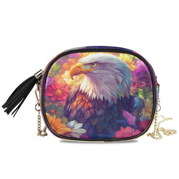 Womens Casual Chain Shoulder Bag Simple style Raptor Surrounded by Flowers Crossbody Bag