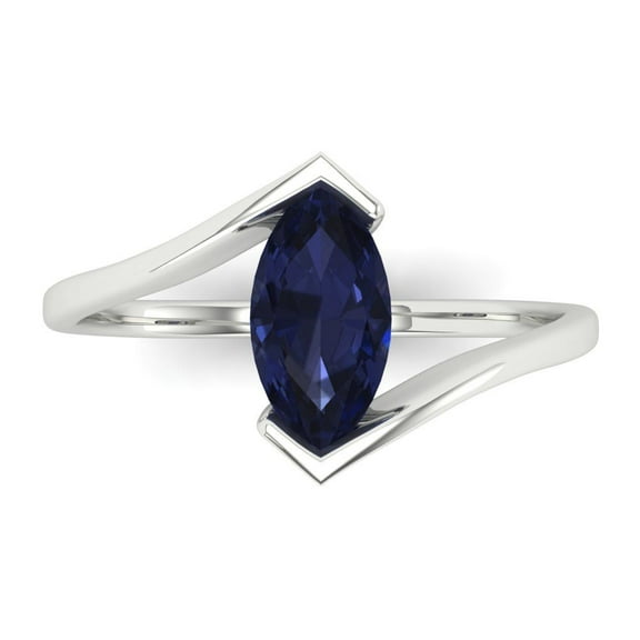 Solitaire Engagement Ring for Women - 1ct Simulated Blue Sapphire in 14K White Gold Promise Ring