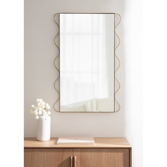 Kate and Laurel Wriggle Modern Scalloped Rectangle Mirror, 24 x 36, Gold, Decorative Wavy Mirror with Unique Rippled Edge for Use as Contemporary Bathroom Vanity Mirror