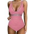 thumbnail image 2 of ZQGJB Sexy One Piece Swimsuits for Women High Waist Tummy Control Beach Swimwear Mesh Patchwork Halter Deep V Neck Push up Slimming Bathing Suit(Pink,M), 2 of 8