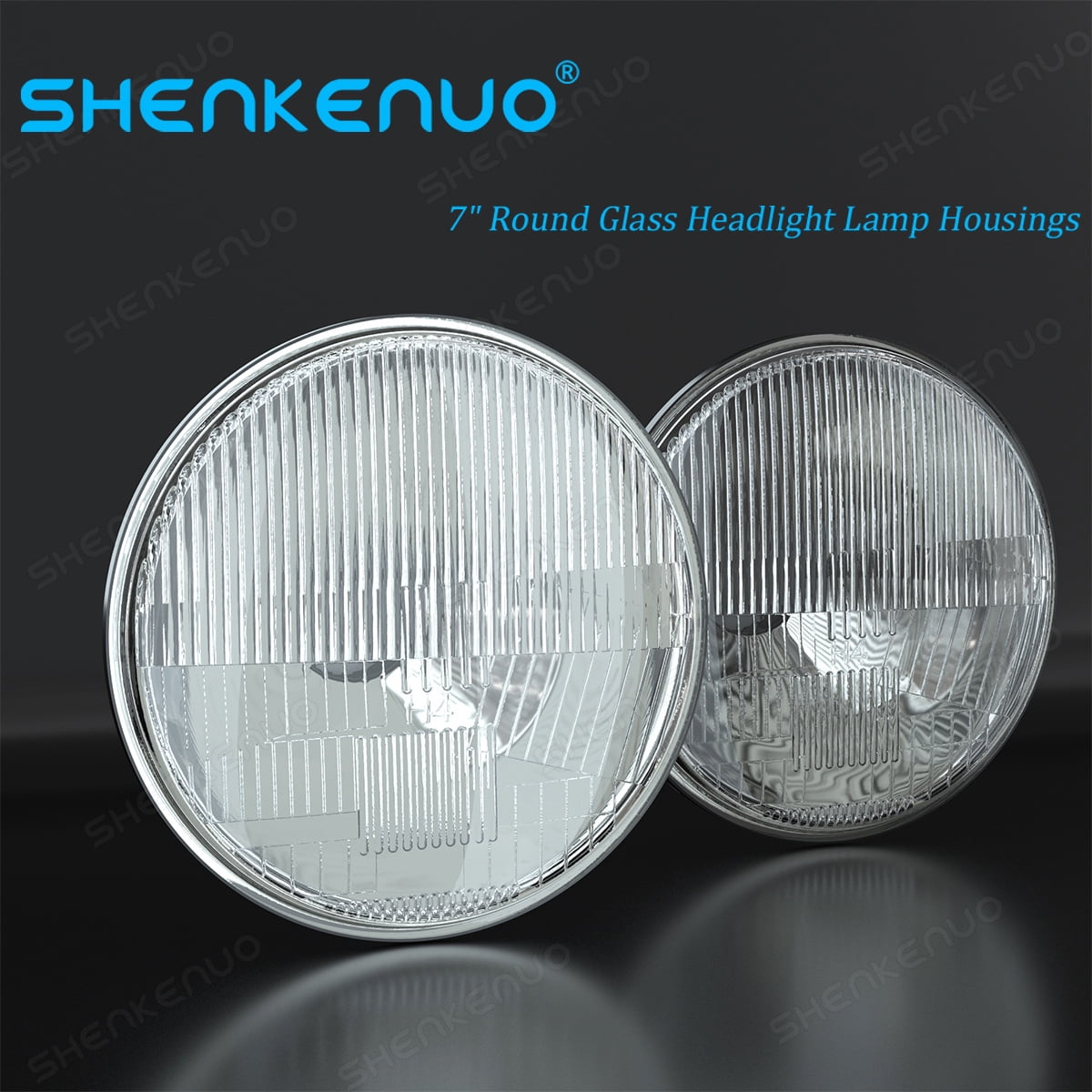Pair Of 7x6 Inch Square Projector Headlights - Black Housing, Clear Lens, H4 Bulb Compatible