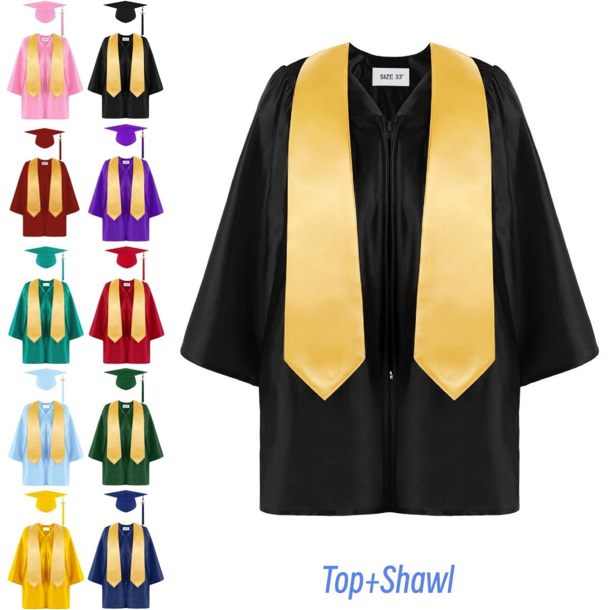 Bmisegm Juniors Tops Unisex Graduation Gown Set with Sash for Preschool Kindergarten Child without Cap Shirts for Ages 2-12Y 04_Black 2-3 Years