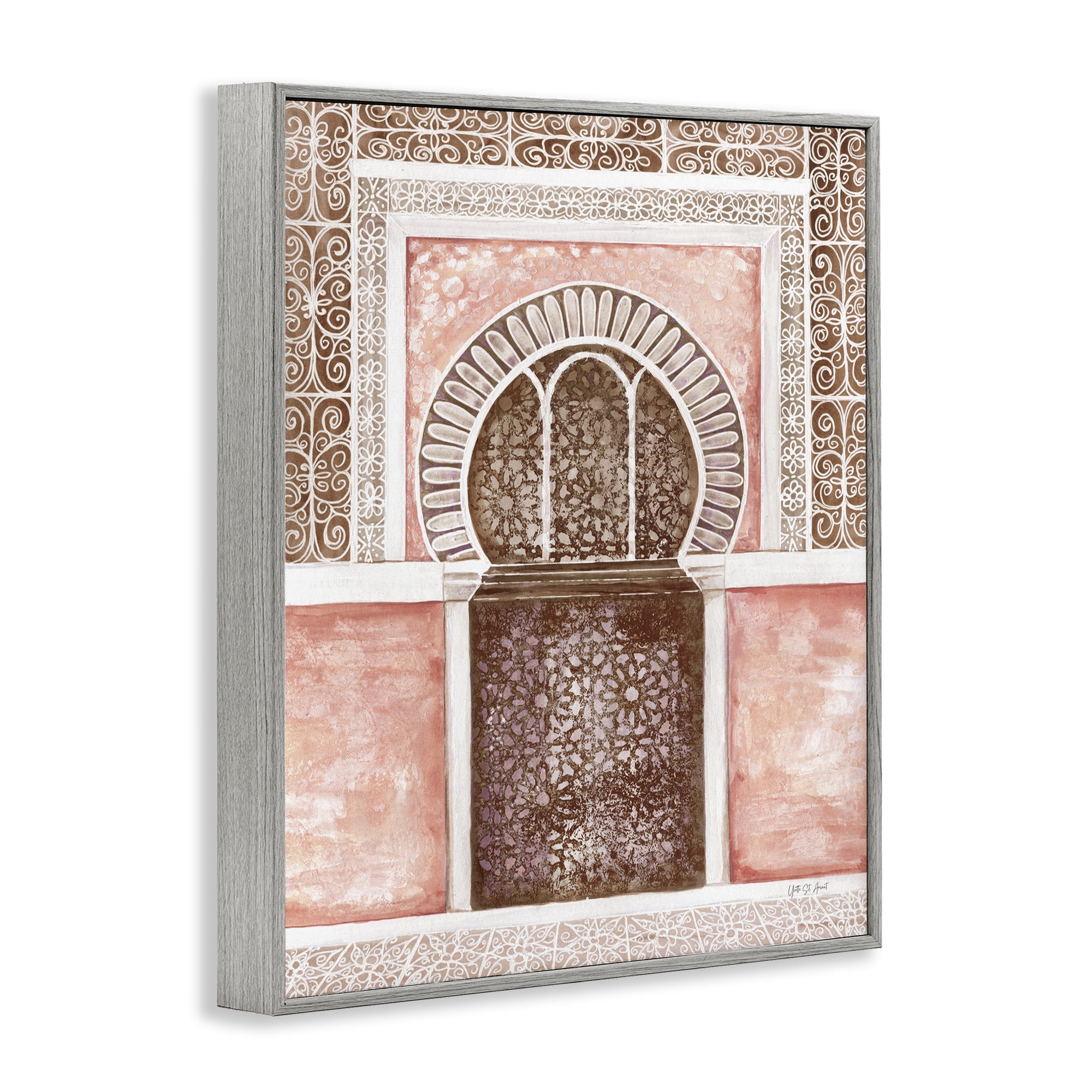 Stupell Industries Moroccan Tiled Alcove Town & City Painting Gray Framed Art Print Wall Art, 11 x 14