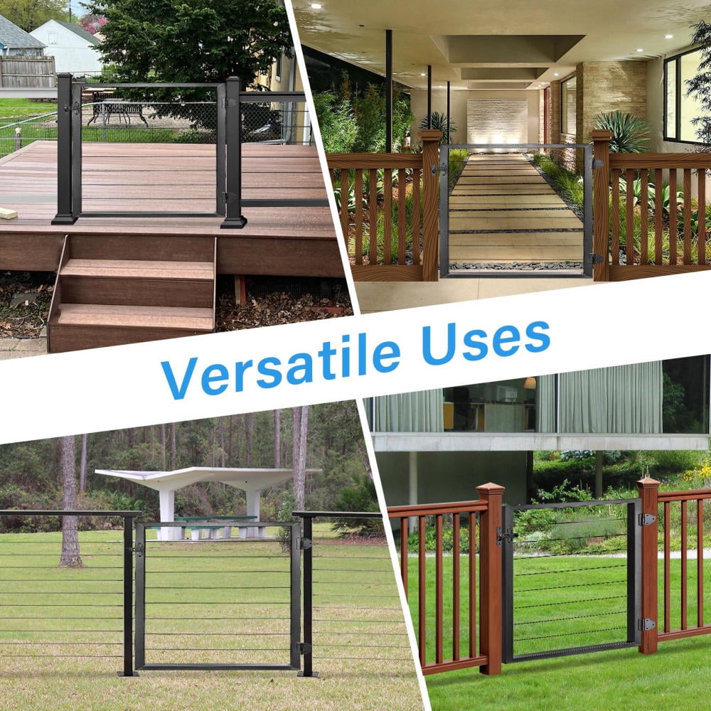Metal Frame Outdoor Carbon Steel Railing Gate 36"x23" with Cable Design for Seaside Areas(Black)