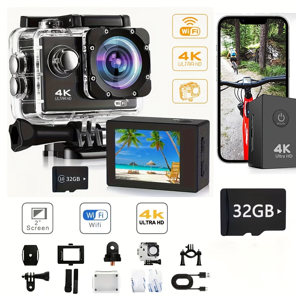 4K Action Camera Ultra HD Camera Video Camera with Wi Fi 170 Degree Wide Angle Lens Image Stabilization Multiple Mounting Options