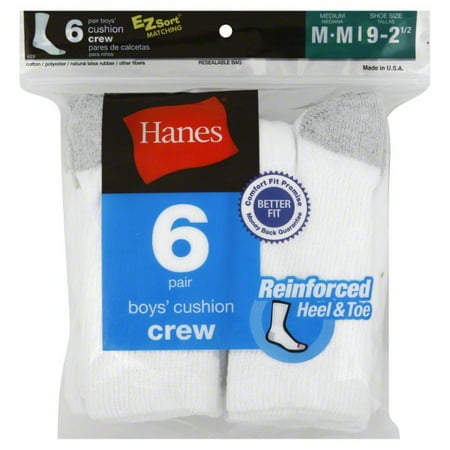 Hanes Boys P6 Crew Sock White