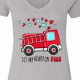 thumbnail image 4 of Inktastic Set My Heart on Fire Valentine Fire Truck with Hearts Women's V-Neck T-Shirt, 4 of 5