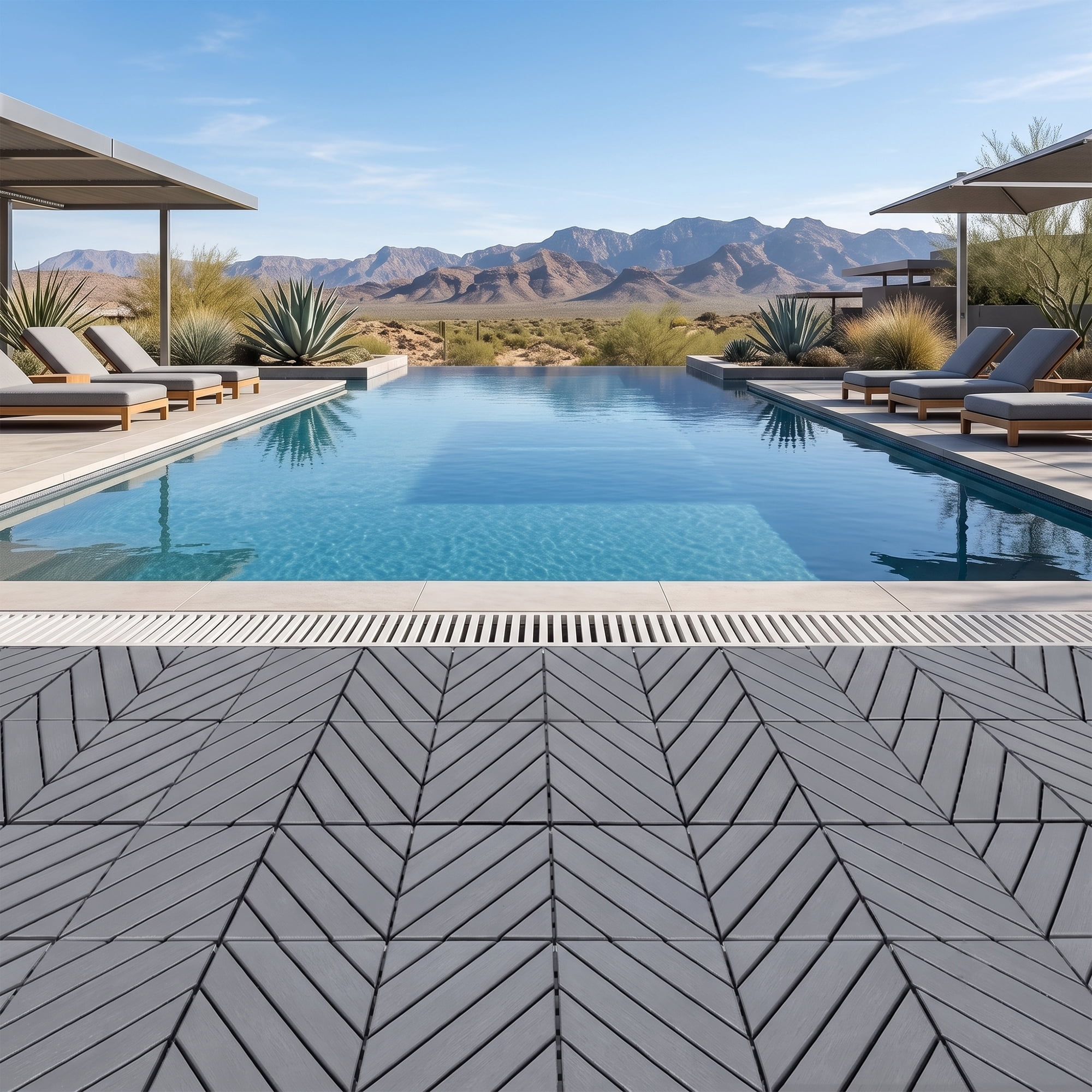 Interlocking Deck Tiles 12x12 in, Waterproof Non-Slip Outdoor Patio Flooring with Drainage Design, Snap Together Tiles for Poolside Porch Garden Backyard, Gray, 44pcs