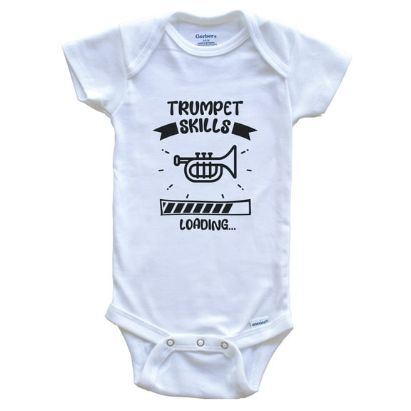 Trumpet Skills Loading Funny Trumpet Baby Bodysuit, 0-3 months white