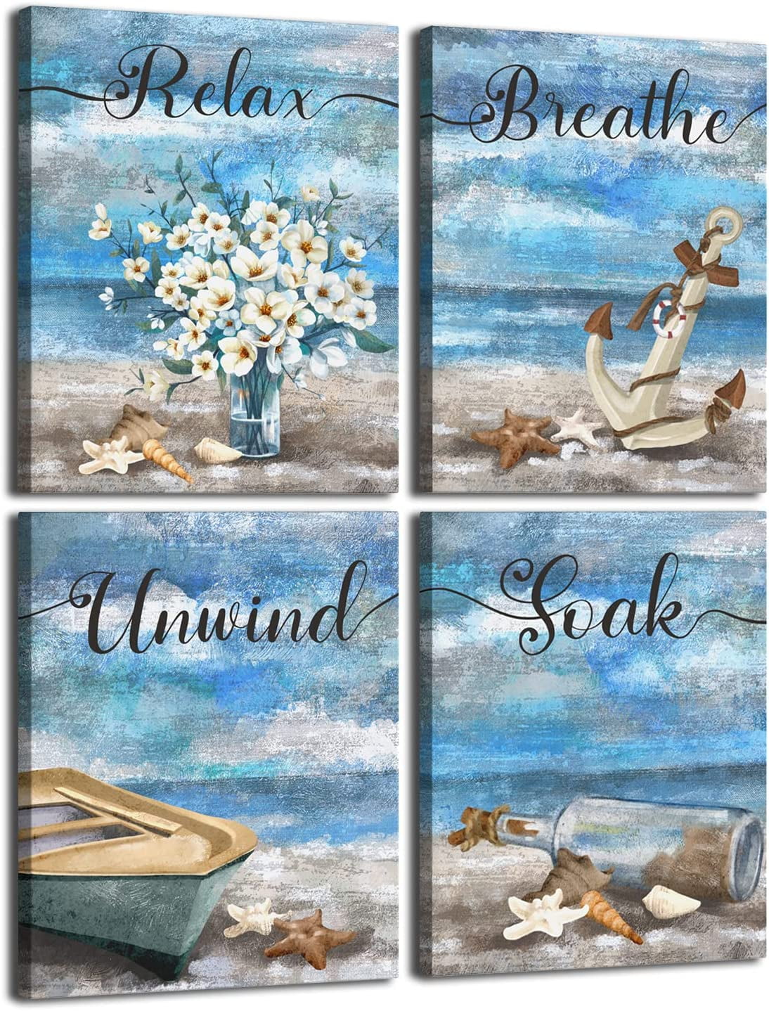 Beach Canvas Wall Art for Home Decor Bathroom Decor Blue Beach Picture