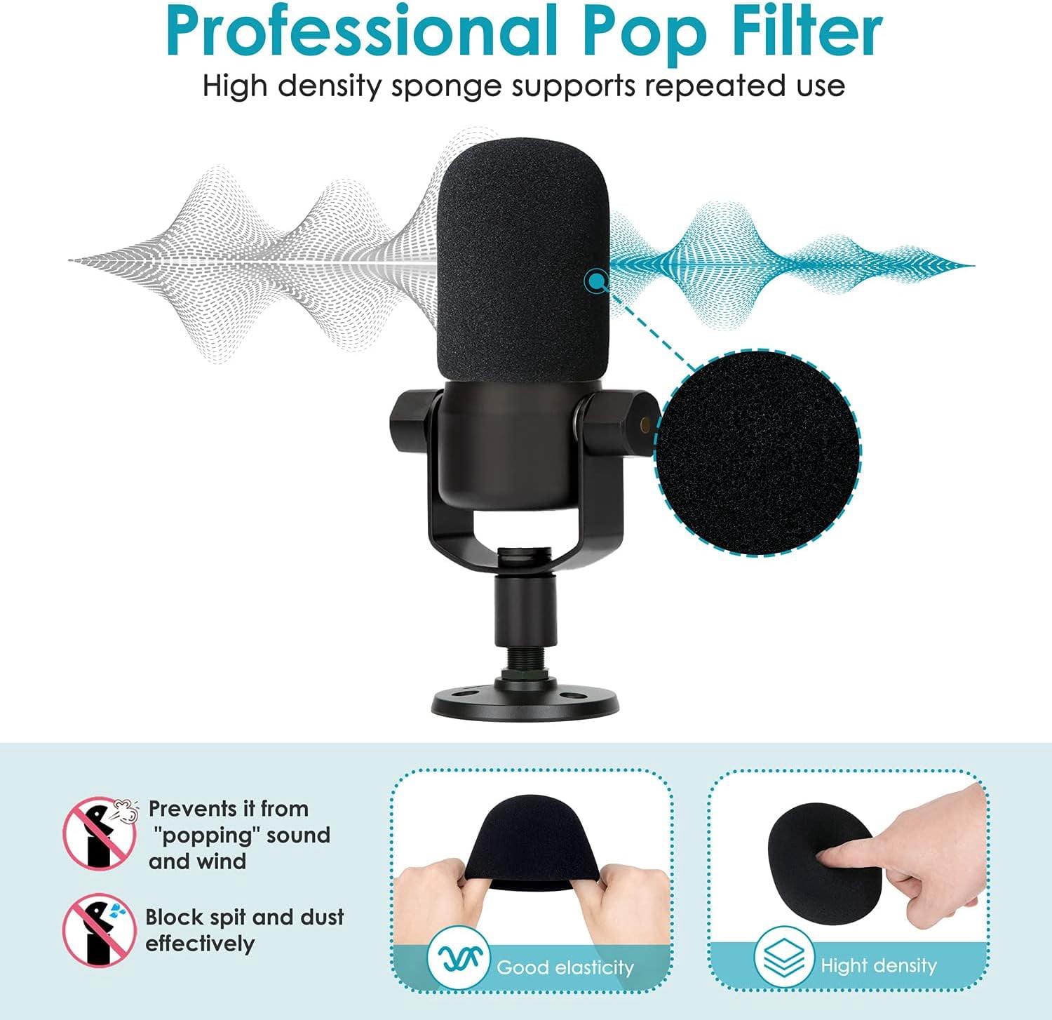 SUNMON Compatible with Rode Podmic Mirophone Stand with Pop Filter - Mic Boom Arm with Foam Windscreen, Computer Gaming Mirophone Arm, Improve Recording Quality