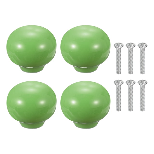 Uxcell 4 Piezas de Pomos de Gabinete de Cerámica, Pomo Redondo de Cerámica de 1.3 Pulgadas Tiradores de Cajón con Tornillos de Montaje Manijas Modernas para Muebles de Cocina Armario, Verde