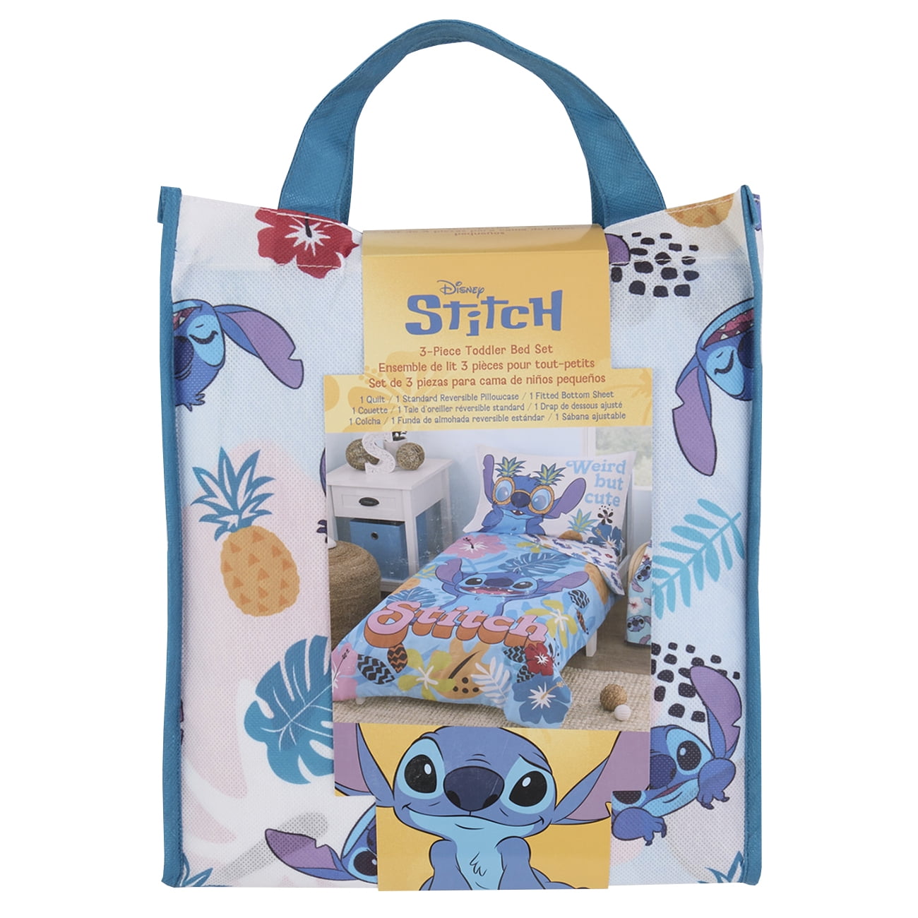 Disney Stitch 3-PC Toddler Bedding, Comforter, Fitted Sheet, Pillowcase, Blue, Turquoise, Toddler Child