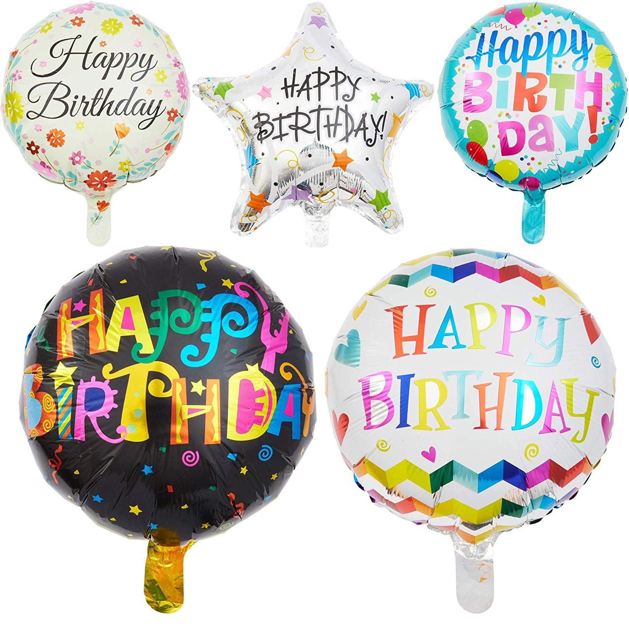 25 Packs Assorted Colorful Happy Birthday Balloons 18" for Birthday