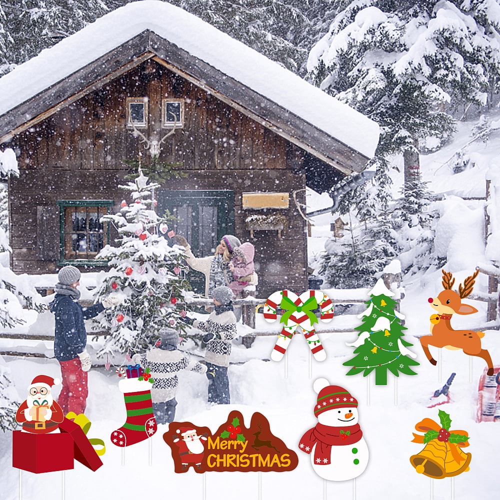 Plastic Yard Signs Display Decorations for Outdoor Garden Decoration Christmas Themed Mixed Shapes Mixed Color 180x160x4mm