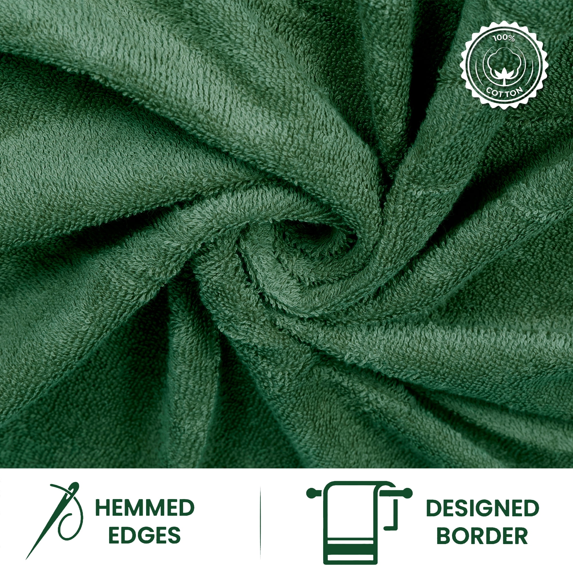 Casa Lino 6Pc Hand Towels for Gym & Spa (24" x 16") 100% Cotton, 400GSM, Ultra Soft & Absorbent (Malachite Green)