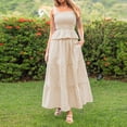 thumbnail image 3 of KDDYLITQ 2 Piece Sets for Women Summer Plaid Sleeveless Ruffle Hem Tops Flowy Skirts Matching Casual Outfits with Pockets Khaki L, 3 of 7