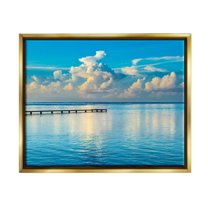 Stupell Industries Waterfront Dock Clouds Landscape Photography Gold Floater Framed Canvas Art Print Wall Art, 21 x 17