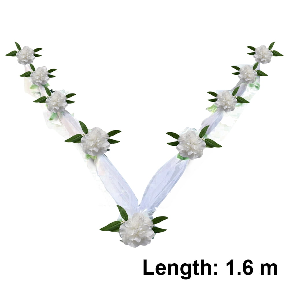 Kjislet Silk Organza Wreath, Wedding Car Flower Plate Ribbon Bows Set, Door Handle Ornament Supplies, Event Decoration, 1Pcs, Yarn Length 1.6 Meters