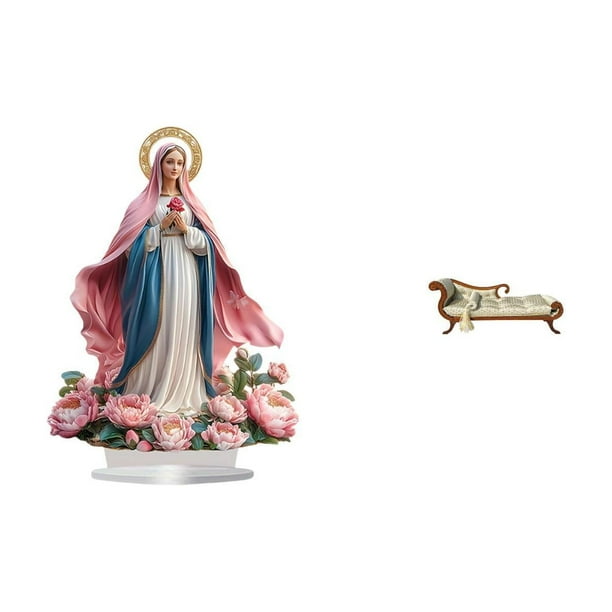 Escultura de la escena de la Natividad,Adorno acrílico 2D de pie,Sofá miniatura para muñecas,Sofá de madera a escala 1/12 para casa de muñecas,Sofá de madera 1/12,mini banco,sillón,salón