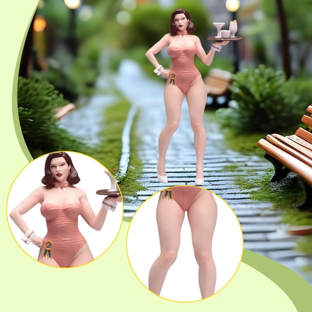 Figura de niña con bandeja de servir a escala 1:18, modelo en miniatura de mujer en traje de baño, accesorio para fotos, figura de diminutas.