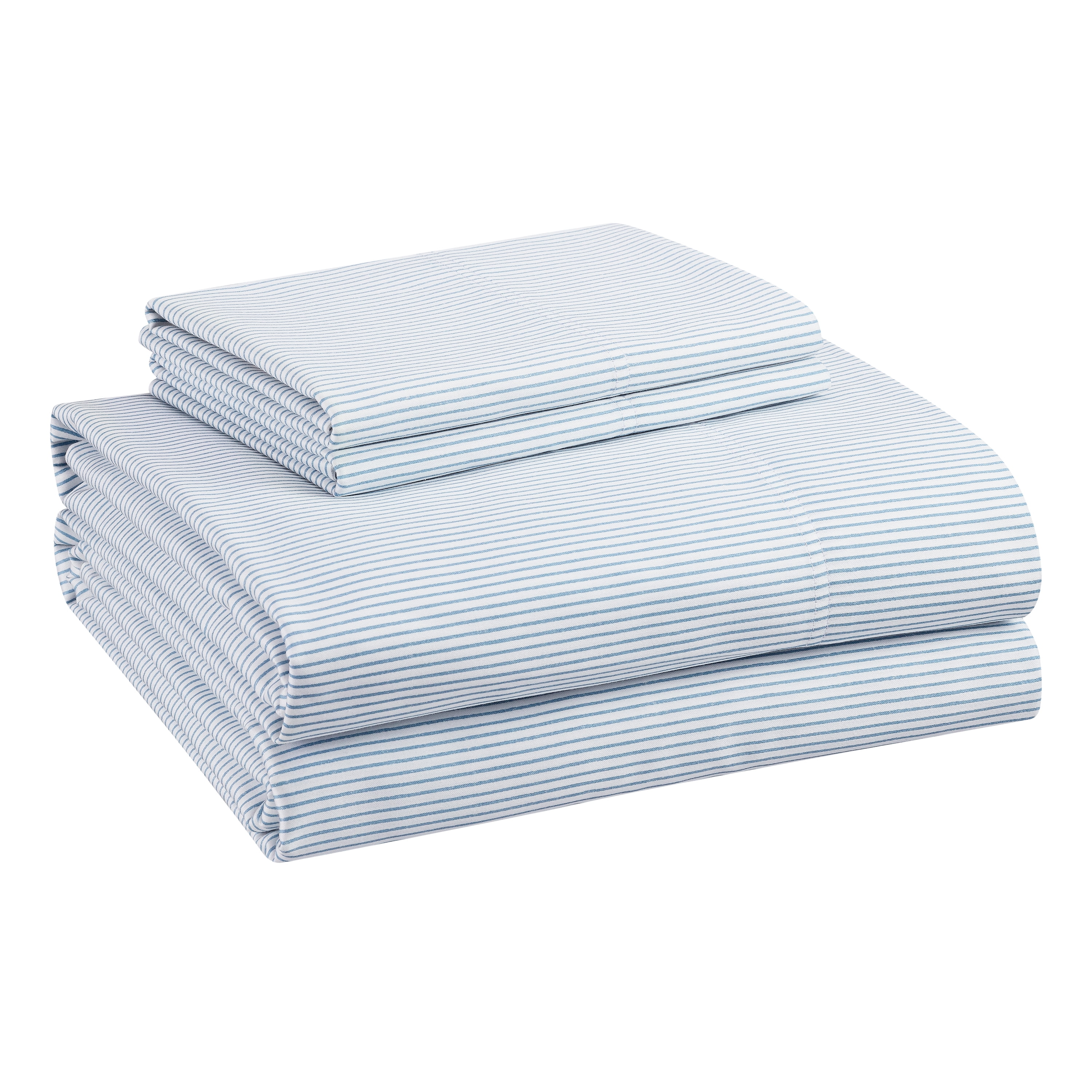 Better Homes & Gardens 300 Thread Count 100% Cotton Wrinkle Resistant Sheet Set, Queen Blue Pinstripe