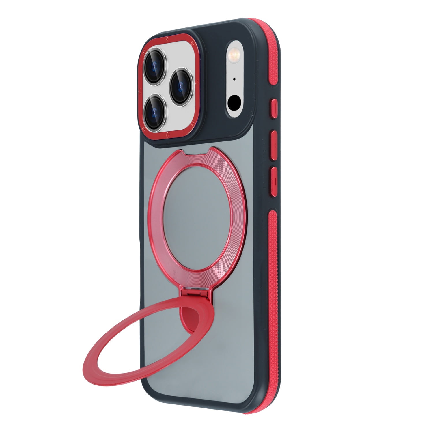 Lightweight Matte Transparent Cover with Viewing Stand for iPhone 17 Pro Max - Red