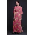 thumbnail image 3 of Bimba Rayon Black Berry & Yellow Sparrow Bird Womens Printed Side Slit SummerDressLong Maxi Gown-Small, 3 of 6