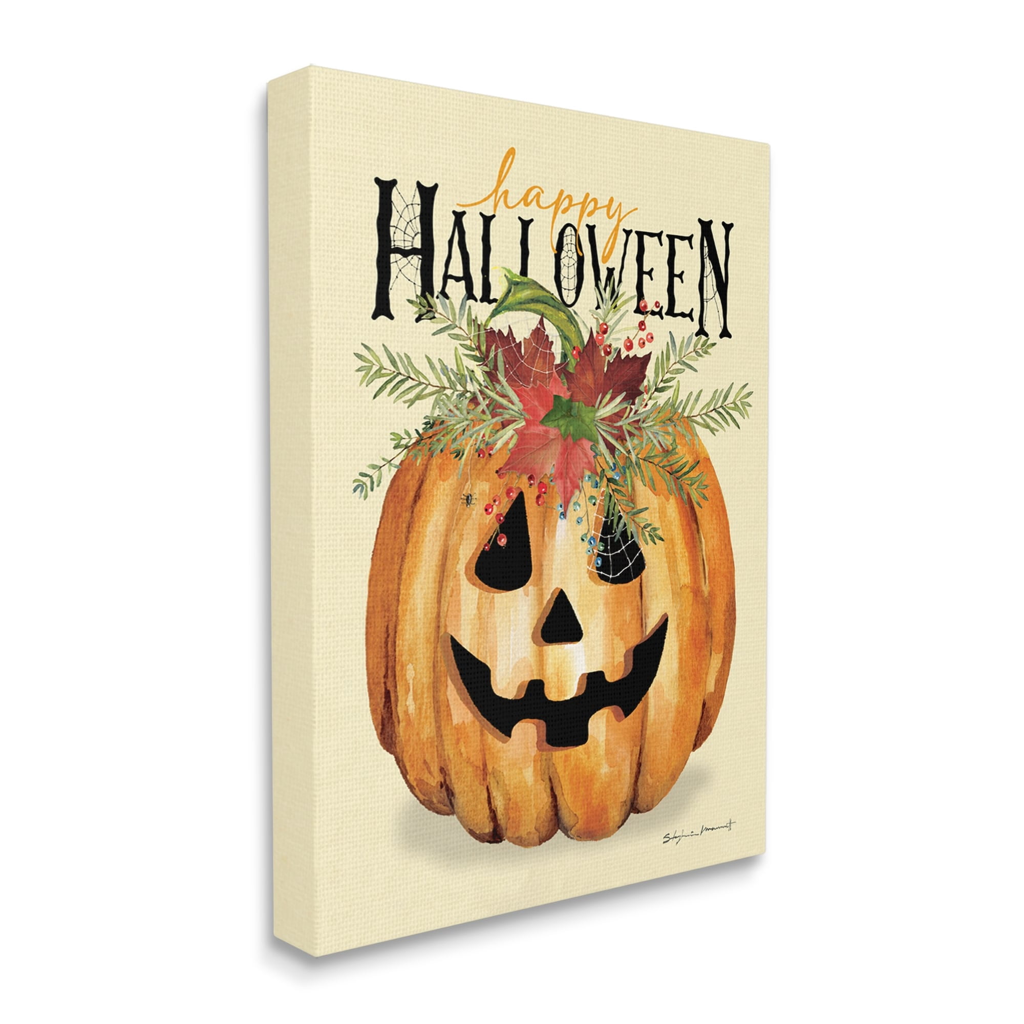 Stupell Industries Happy Halloween Jack-o-Lantern Holiday Painting Gallery Wrapped Canvas Print Wall Art