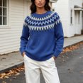 thumbnail image 3 of QSAWXQZ Women's Crewneck Sweater Long Sleeve Color Block Fair Isle Jacquard Pullover Casual Knit Top 4XL, 3 of 6