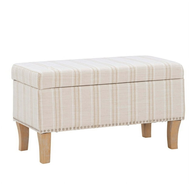 Linon Stephanie Rayé Ottomane de Rangement Rembourrée en Bois, Gris