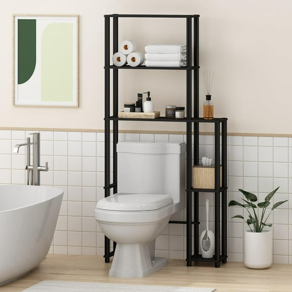 Turn-N-Tube Over The Toilet Storage, 5 Shelves Bathroom Organizer Space Saver Rack, Espresso/Black
