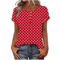 thumbnail image 2 of Lenago Women's Tops Tops for Women Women's Fashionable Spring And Summer Clothing Unisex Fashionable Printed Base T-Shirt Button-Up Short-Sleeved Round-Neck Top/Shirt Red XL, 2 of 8