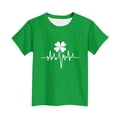 thumbnail image 5 of Blusas y camisas de manga corta con cuello redondo para niños Camiseta estampada del Día de San Patricio de manga corta con cuello redondo, informal, versátil, para niñas, top de poliéster, 5 of 5