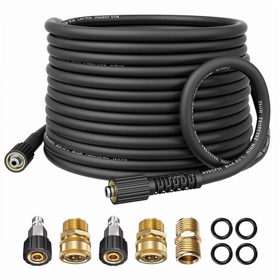 POHIR 50FT Pressure Washer Hose 1/4", 4000PSI Resistant Replacement Hose with M22 to 3/8 Quick Connects Couplers, Electric Power Washing Hose for Replacement