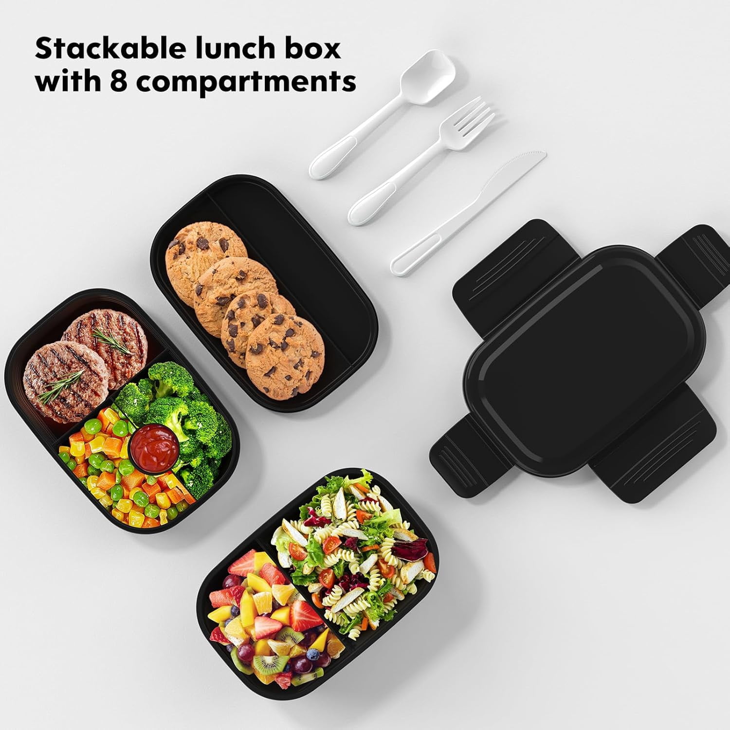 Ahot Adult Lunch Box,3 Stackable Bento Lunch Containers for Adults, Modern Minimalist Design Bento Box with Utensil Set, Leak-Proof Lunchbox for Dining Out, Work, Picnic