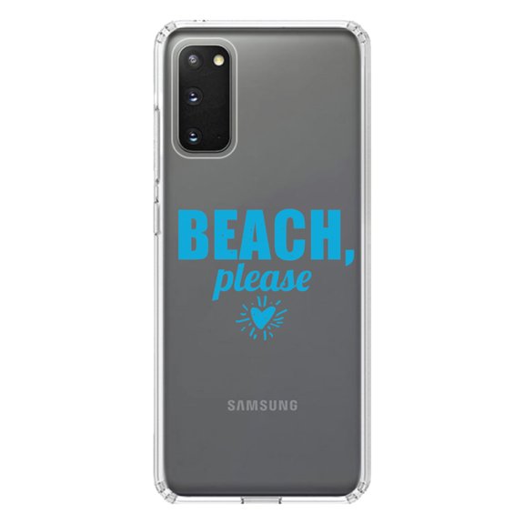 DistinctInk Clear Shockproof Hybrid Case for Galaxy S20 PLUS / 5G (6.7" Screen) - TPU Bumper Acrylic Back Tempered Glass Screen Protector - Beach, Please