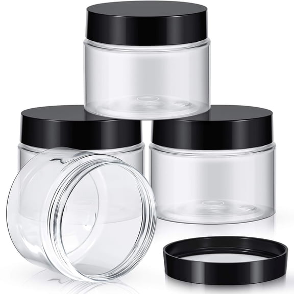 4pcs Leak Proof Wide Mouth Plastic Jars (6oz) Refillable Travel Containers with Secure Lids for Cosmetics Beauty Products Salves Ointments DIY Making Home Storage