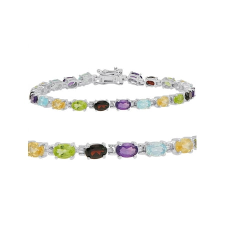 Gemstone Bracelet - 10ct TGW Multi Gemstone Tennis Bracelet in Sterling Silver