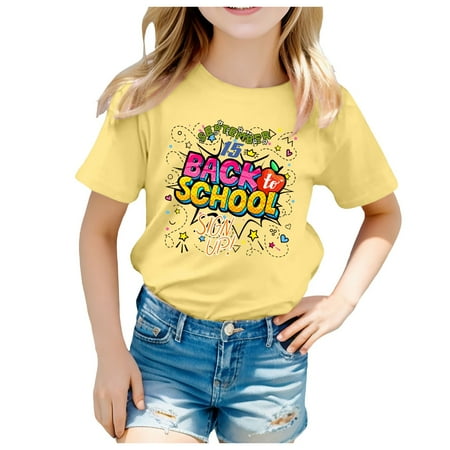 

MQLKF Kids School Season Back To School Season Printed Casual Short Sleeve Top T Shirt Soft Fashionable Casual Beautiful Kids Tops