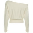 thumbnail image 5 of Womens Off the Shoulder Sweater Cinched Waist Tops Cozy Sweaters Asymmetrical Top Fall Outfits Loose Fit Cream White S, 5 of 10