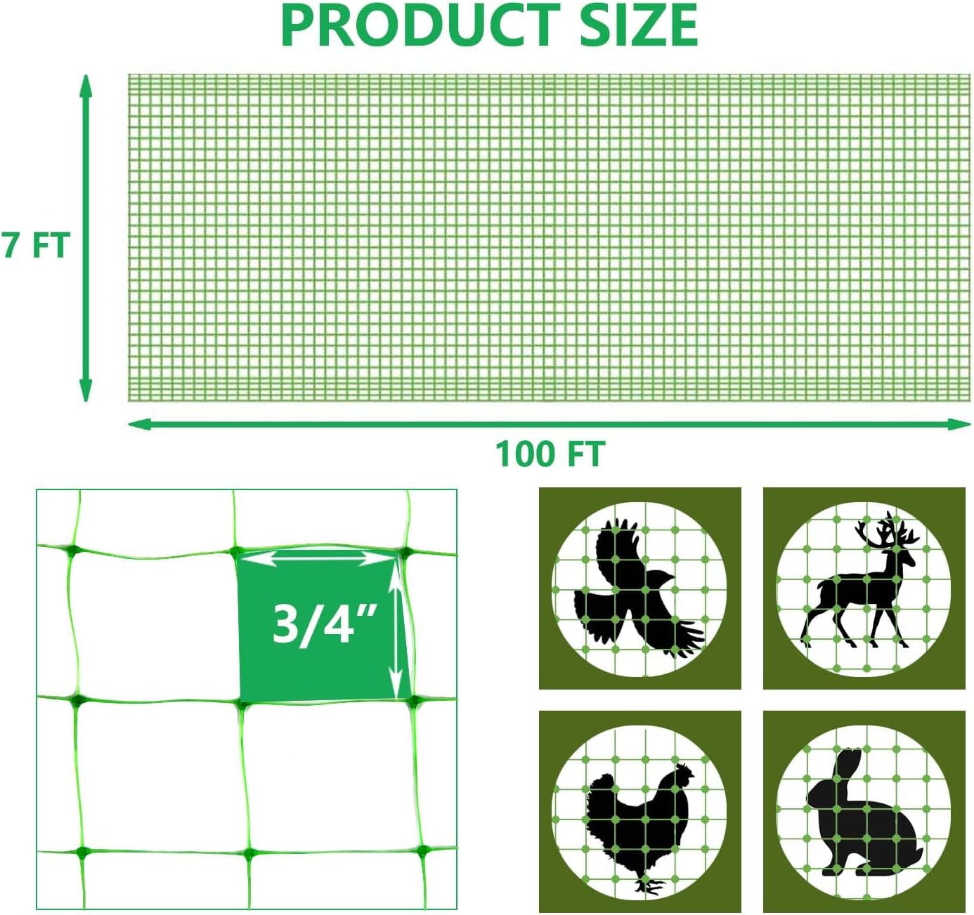 Garden Netting 7 x 100 FT Bird Netting for Protection Green Deer Plants Fruit Trees Vegetables from Birds Squirrels Other Animals